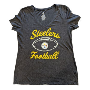 Women's NFL Team Apparel Steelers Football Gray Yellow Short Sleeve Tee L